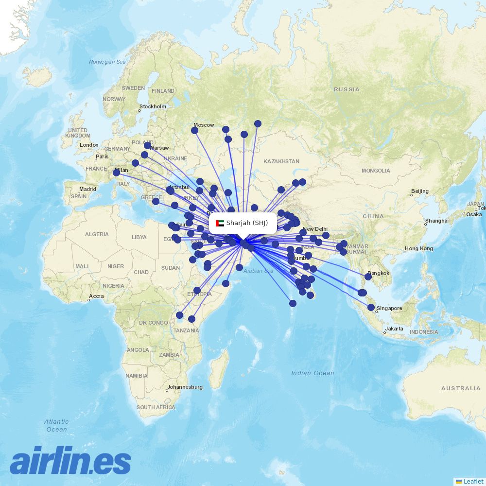 Air India Express at SHJ route map