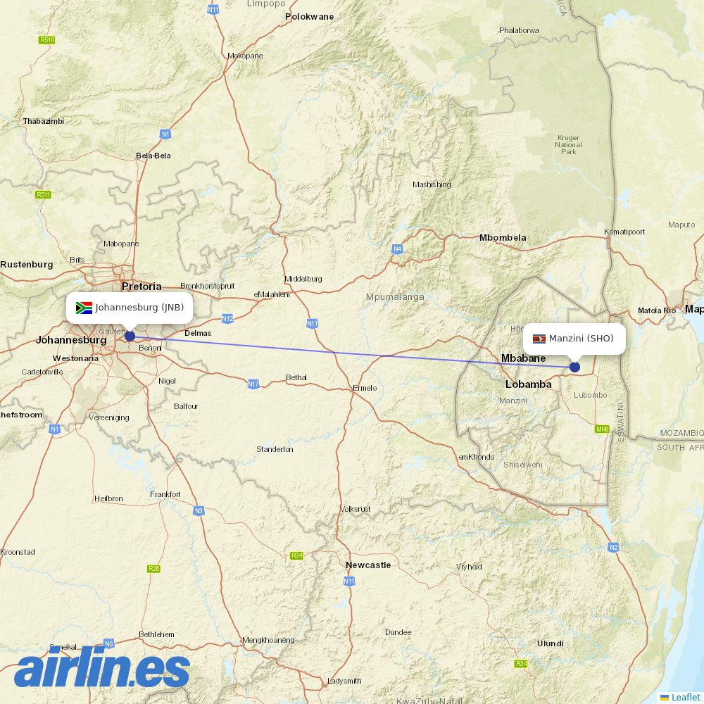 Airlink from King Mswati III International Airport destination map