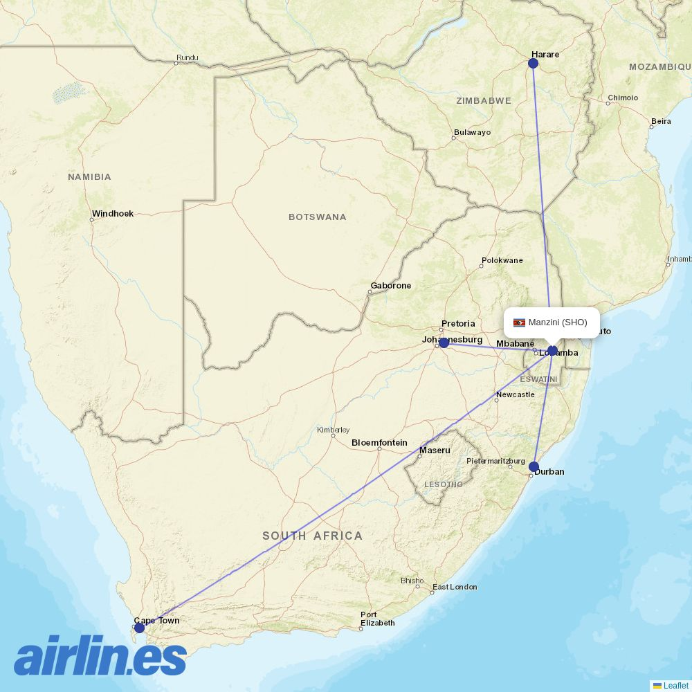 Eswatini Air at SHO route map