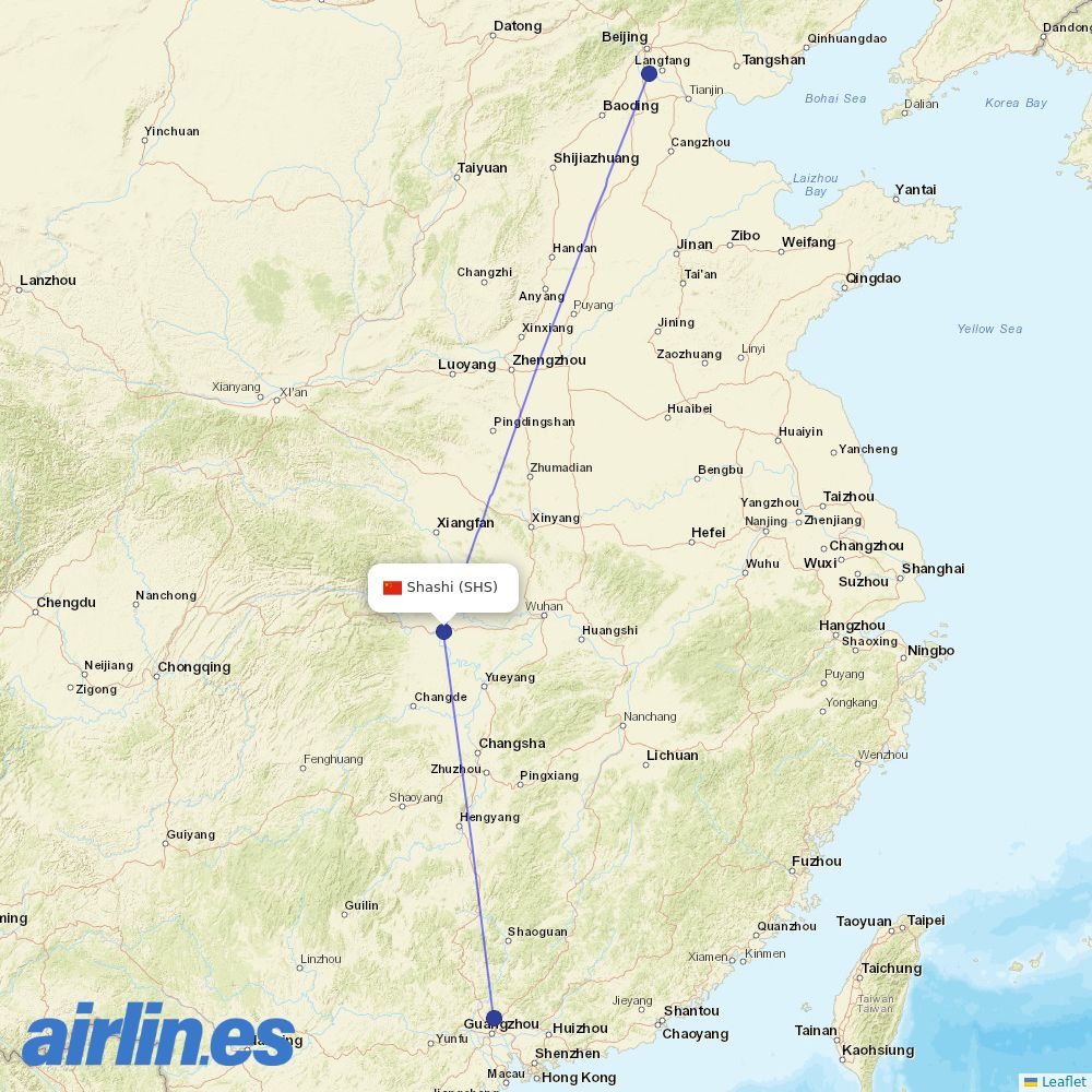 China Southern Airlines from Shashi Airport destination map