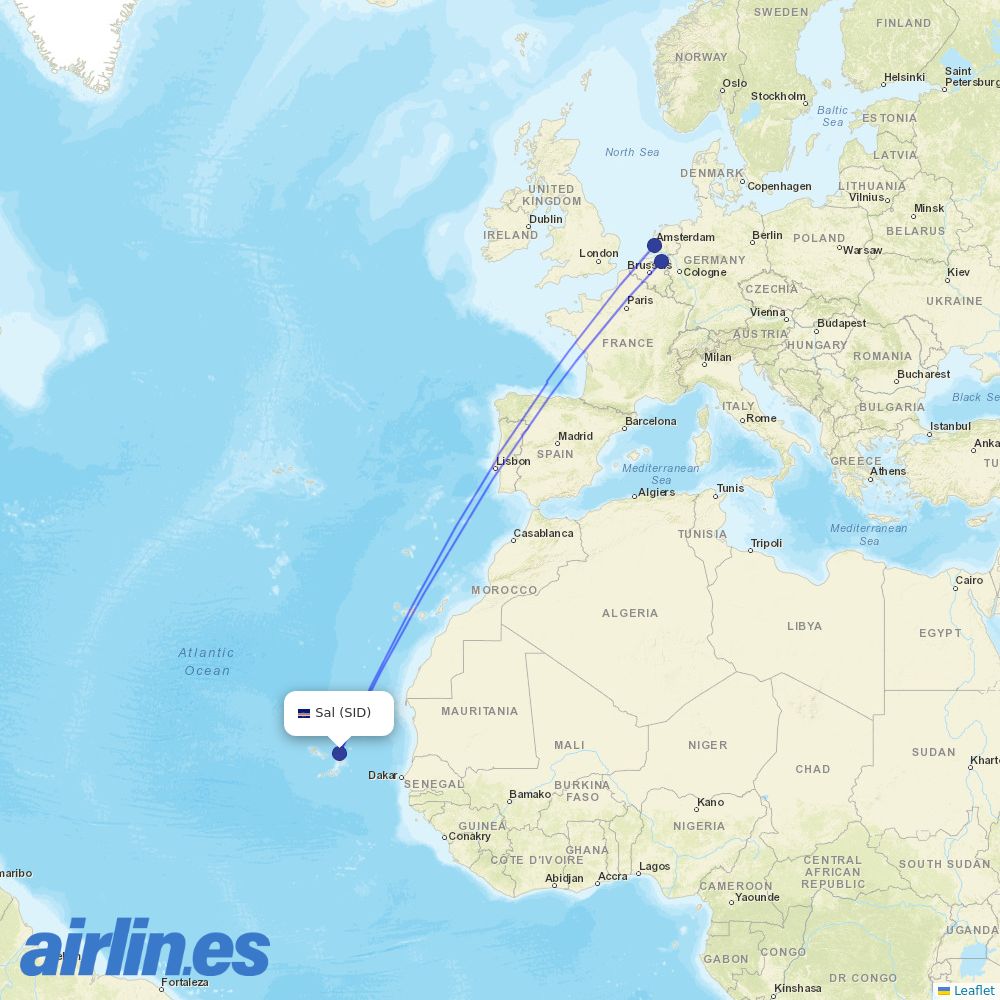 TUIfly Netherlands from Amilcar Cabral International Airport destination map