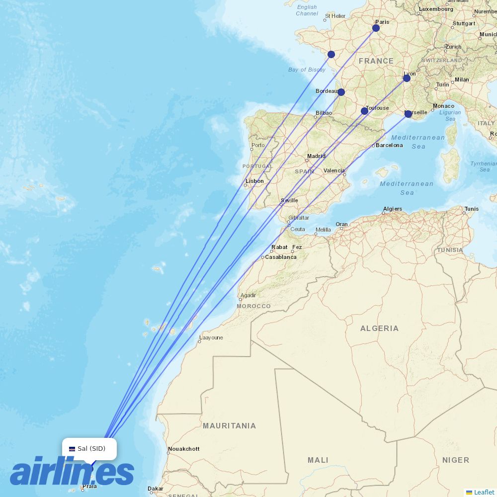 Transavia France from Amilcar Cabral International Airport destination map