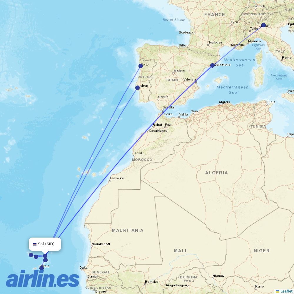 Cabo Verde Airlines at SID route map