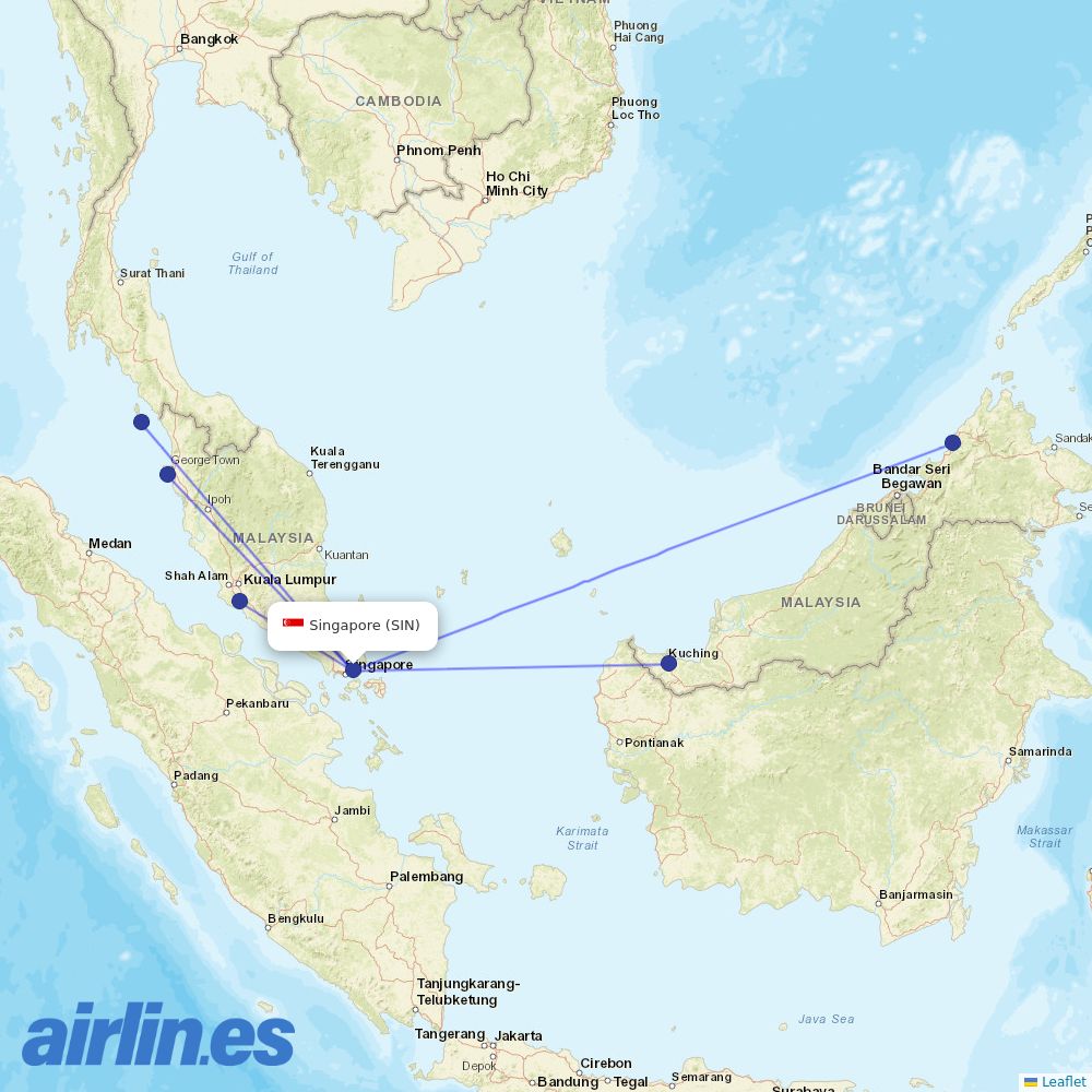 AirAsia from Singapore Changi Airport destination map