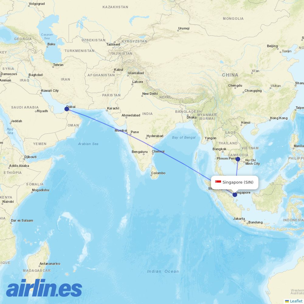 Emirates at SIN route map