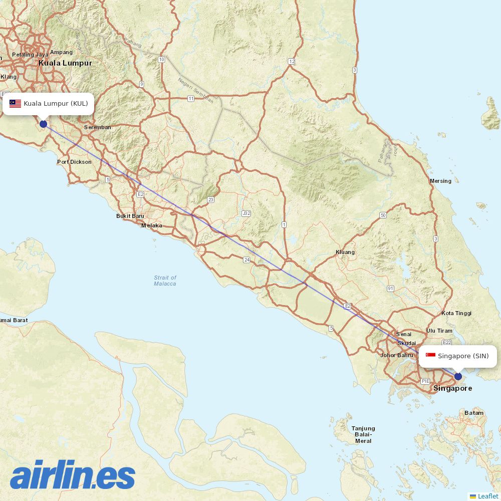 Malaysia Airlines at SIN route map