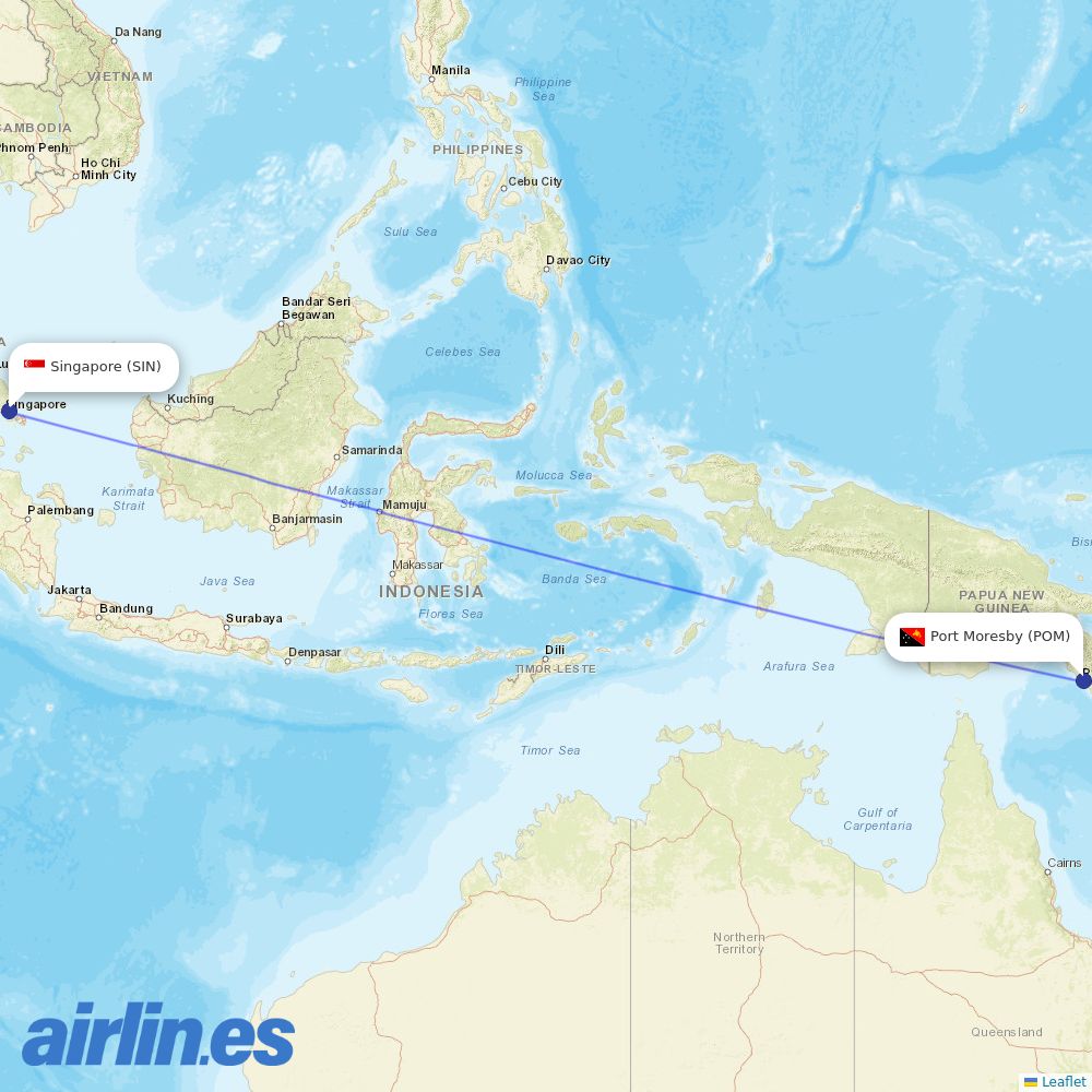 Air Niugini from Singapore Changi Airport destination map
