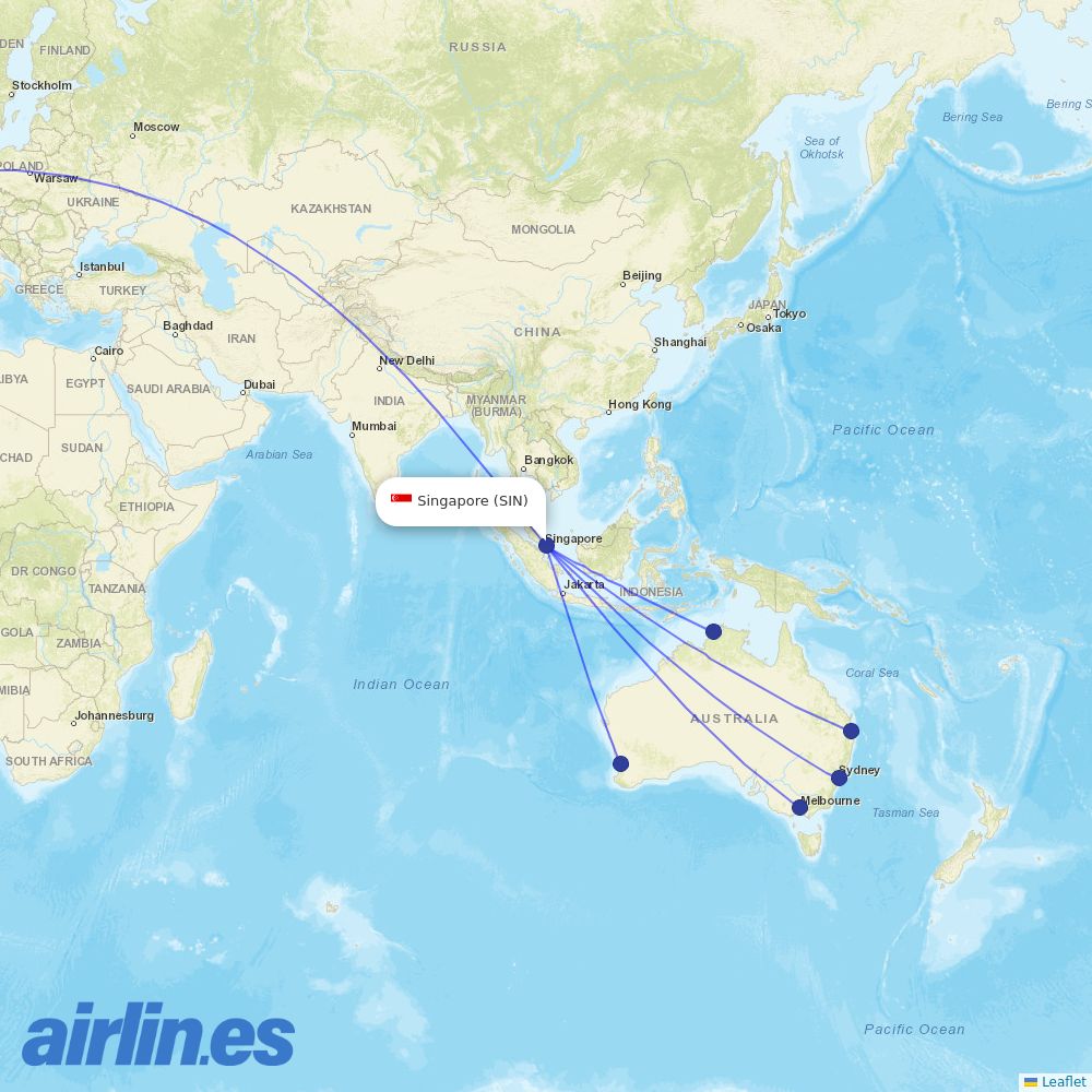 Qantas at SIN route map