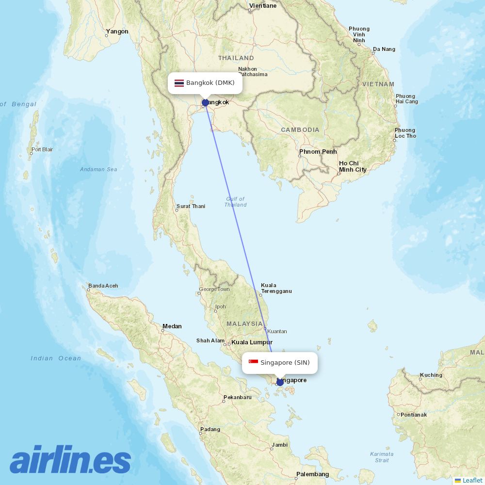 Thai Lion Air from Singapore Changi Airport destination map