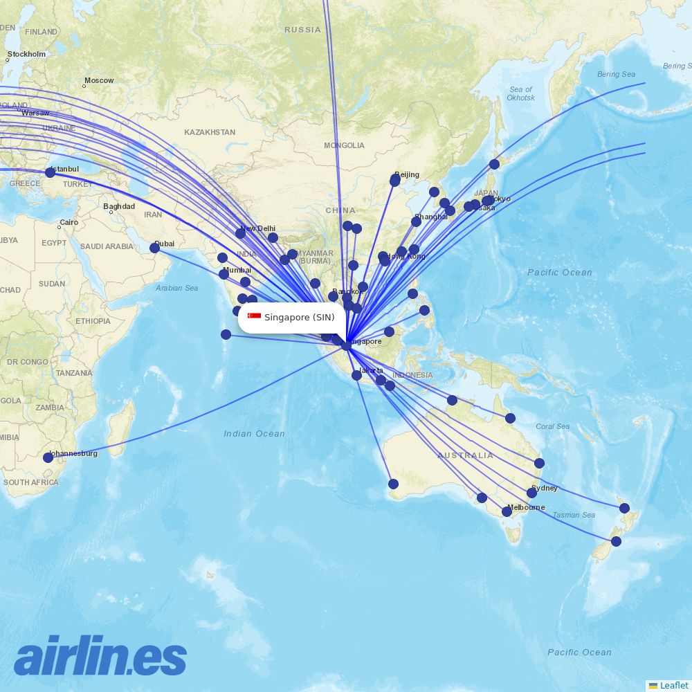 Singapore Airlines at SIN route map