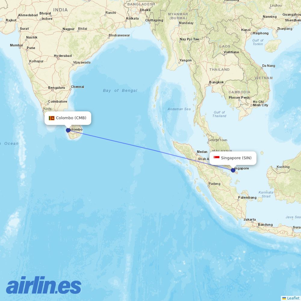 SriLankan Airlines at SIN route map