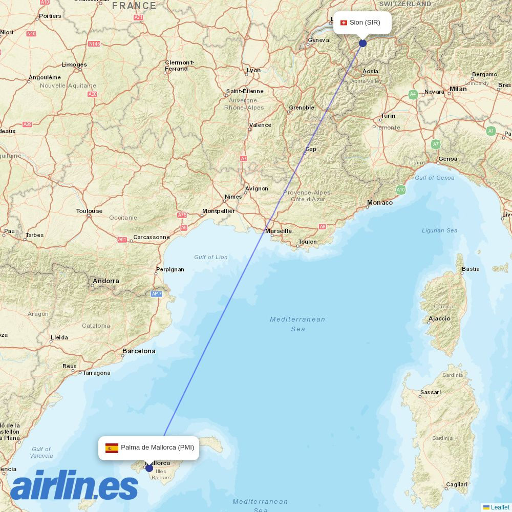 Helvetic Airways at SIR route map