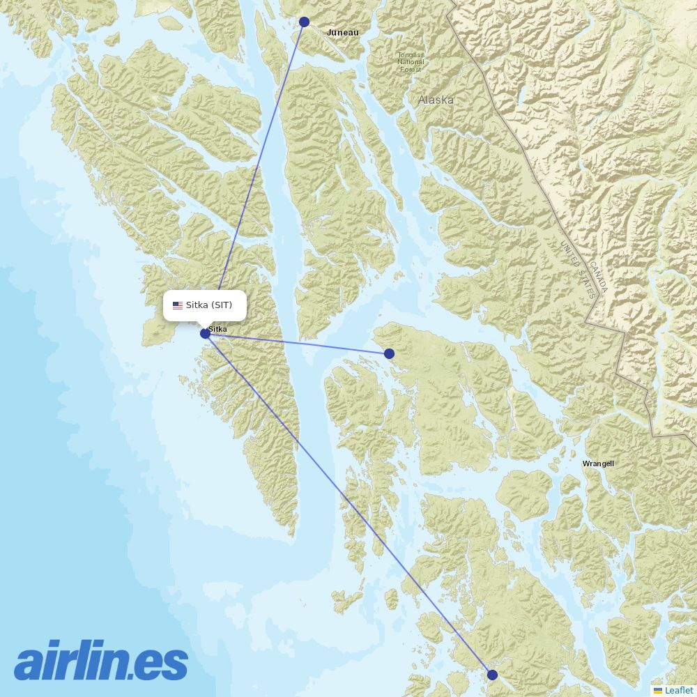 Alaska Seaplanes from Sitka Airport destination map