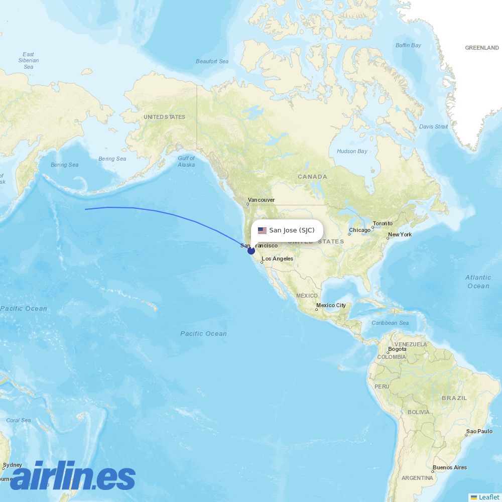 Zipair at SJC route map