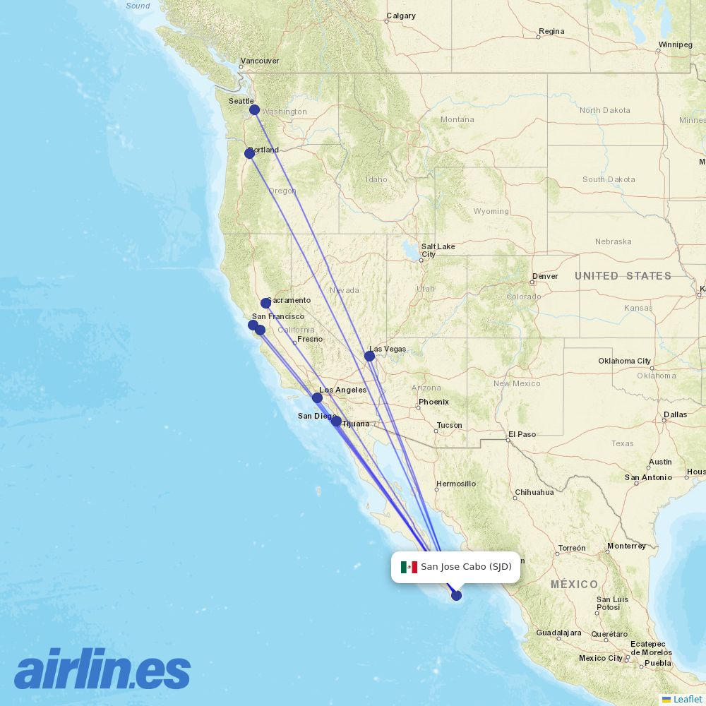Alaska Airlines from Los Cabos International destination map