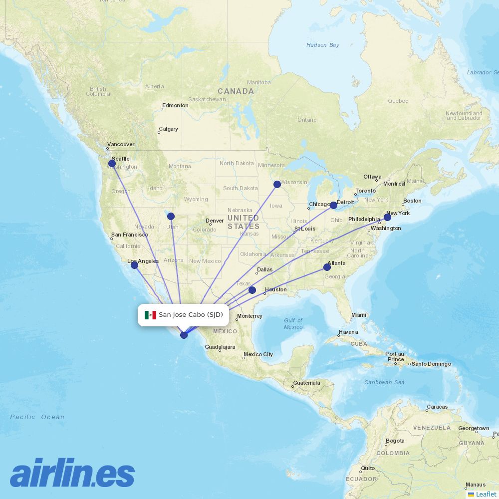 Delta Air Lines from Los Cabos International destination map