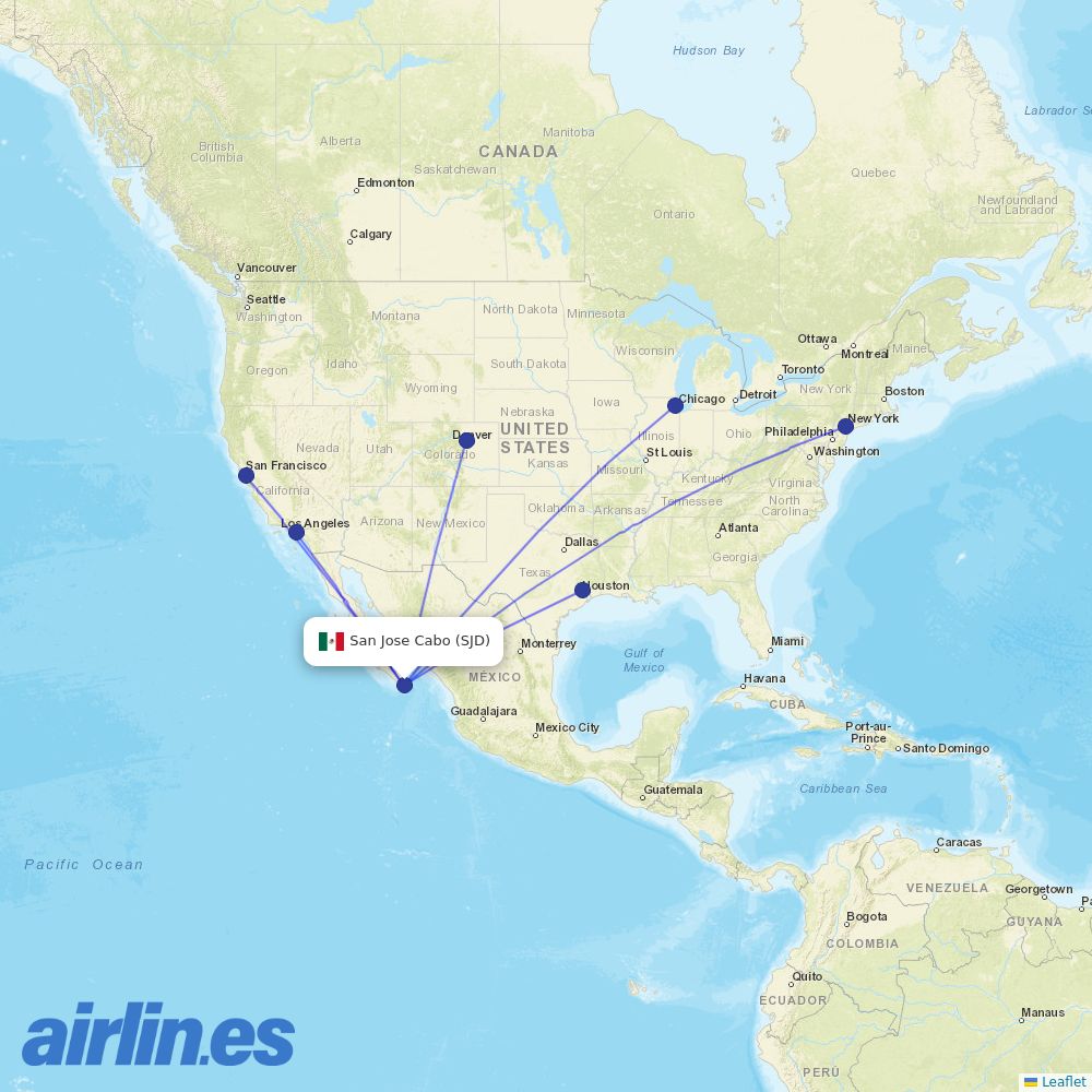 United Airlines from Los Cabos International destination map