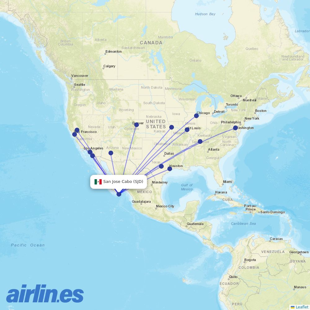 Southwest Airlines from Los Cabos International destination map