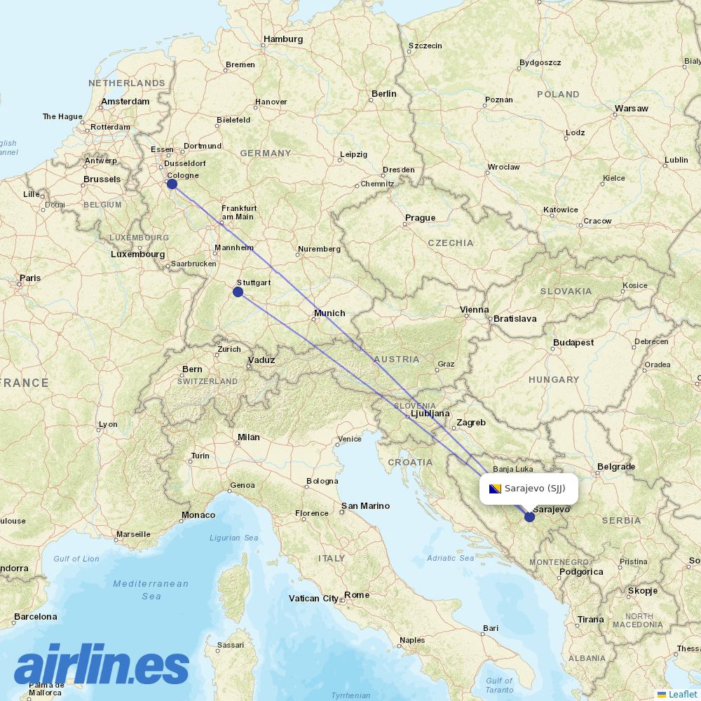 Eurowings from Sarajevo destination map