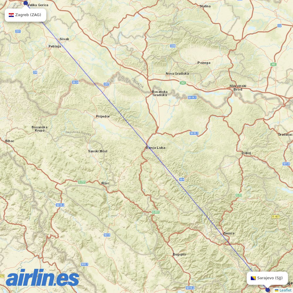 Croatia Airlines at SJJ route map