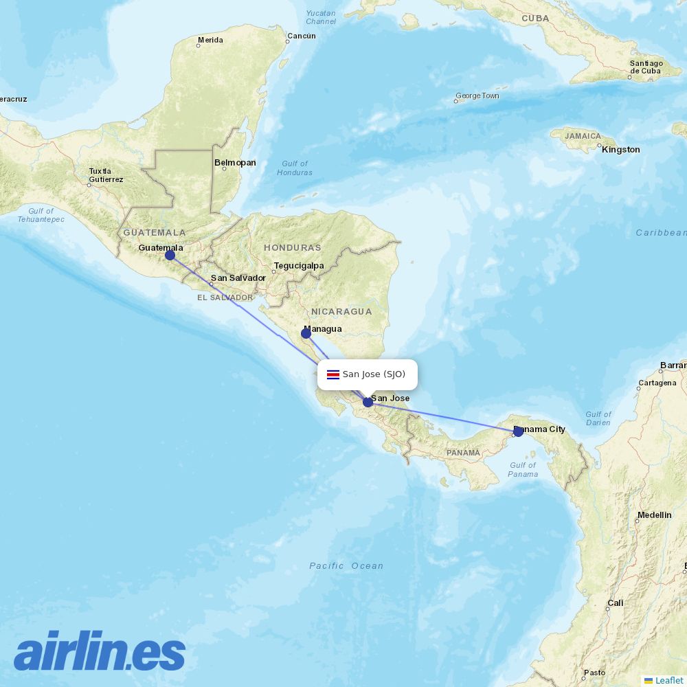 Copa Airlines at SJO route map