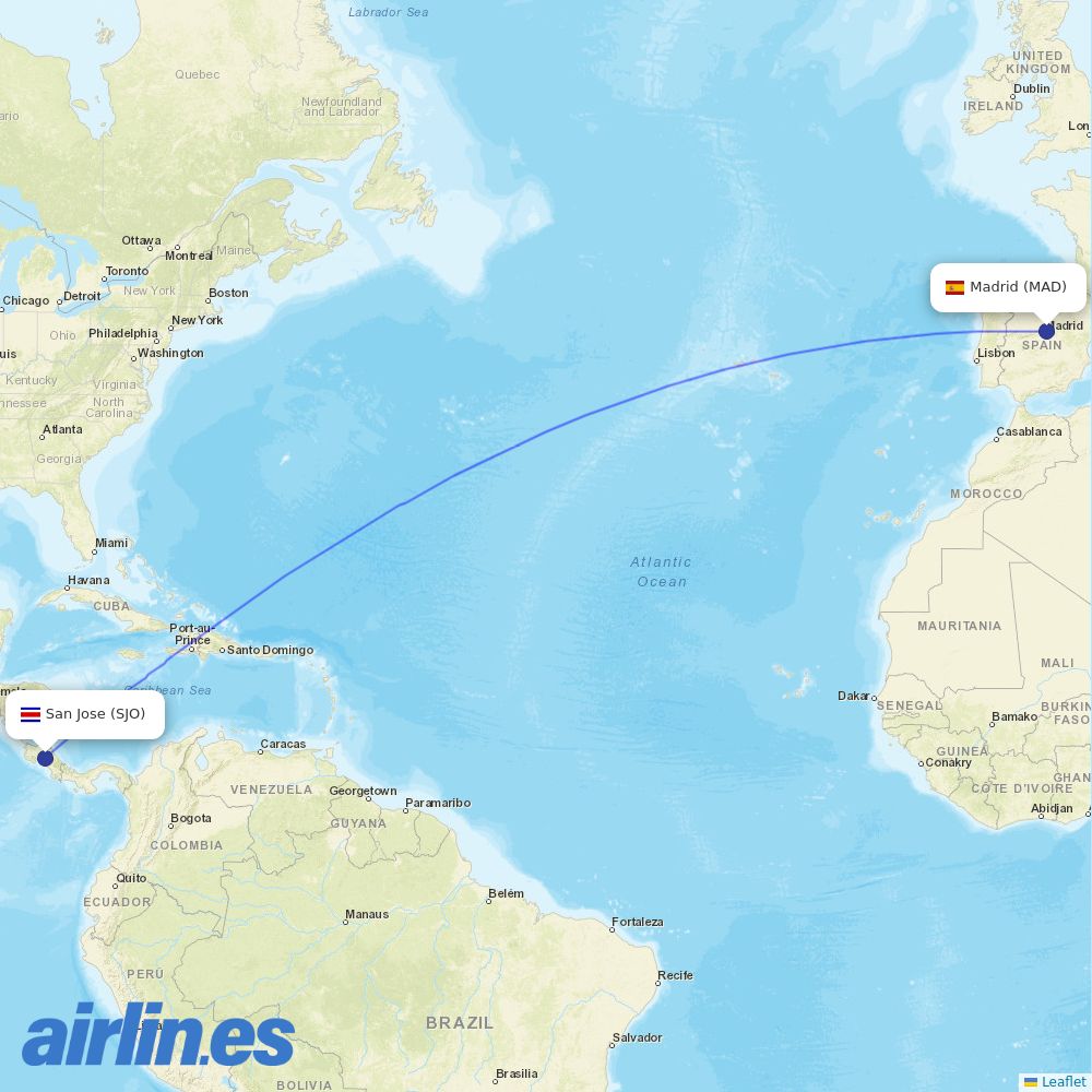 Iberojet at SJO route map