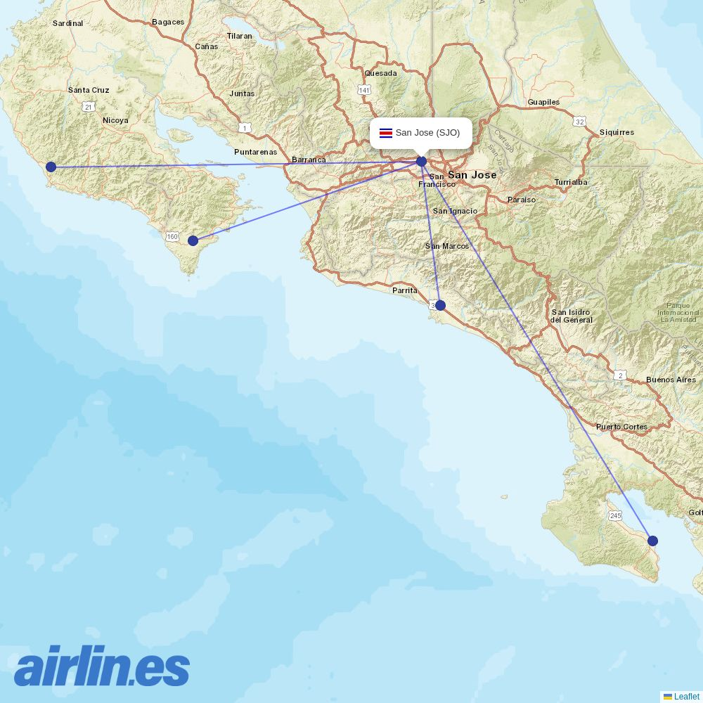 GetJet Airlines from Juan Santamaria International destination map