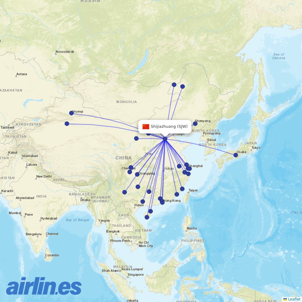 Hebei Airlines from Shijiazhuang Daguocun International Airport destination map