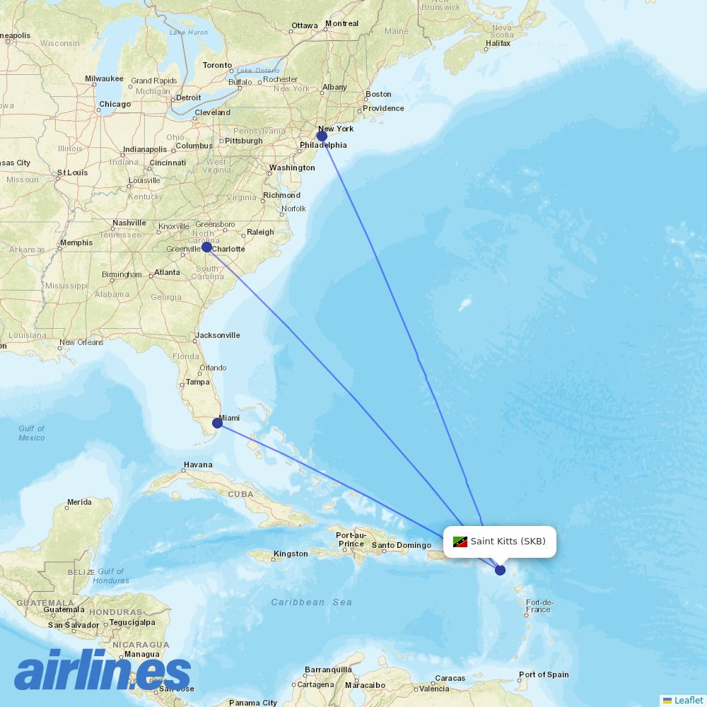 American Airlines from Robert L. Bradshaw International Airport destination map