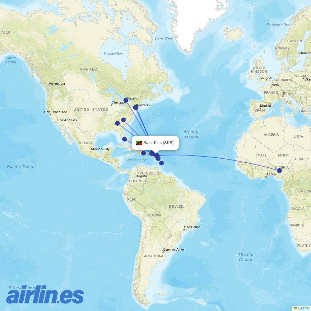 Caribbean Airlines from Robert L. Bradshaw International Airport destination map