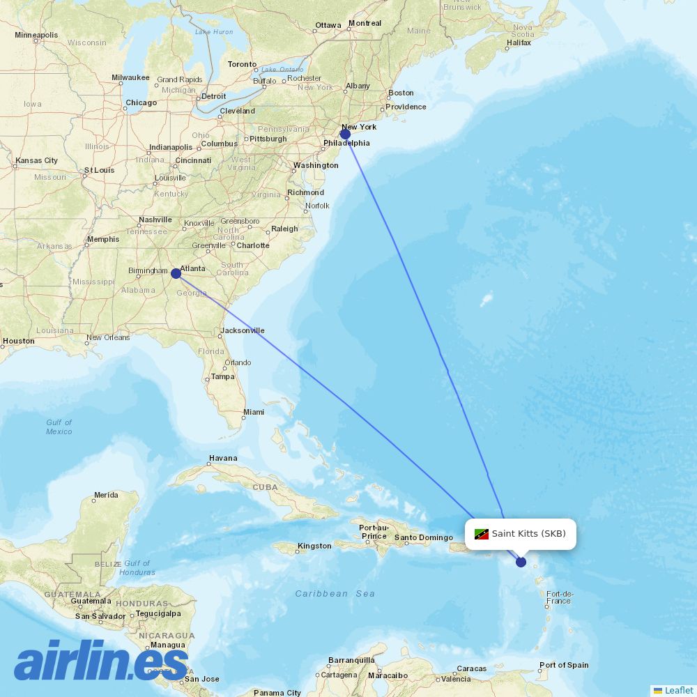 Delta Air Lines from Robert L. Bradshaw International Airport destination map