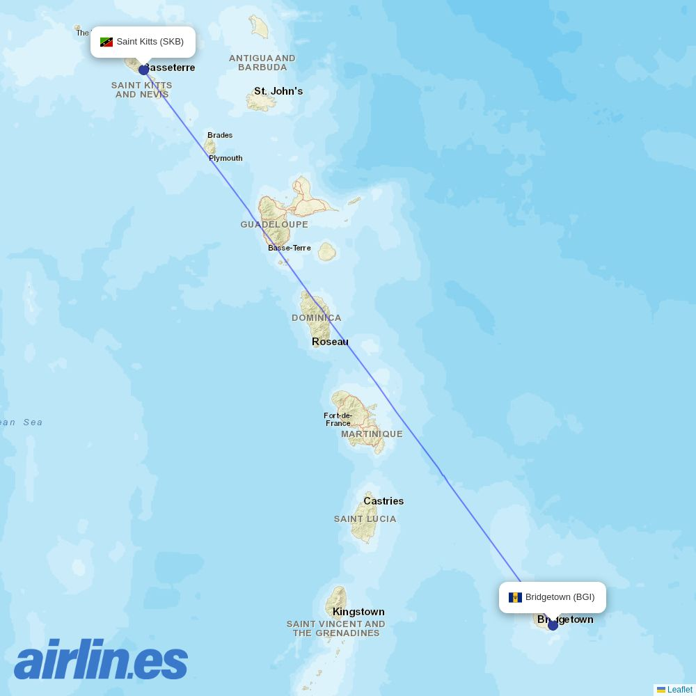 interCaribbean Airways from Robert L. Bradshaw International Airport destination map