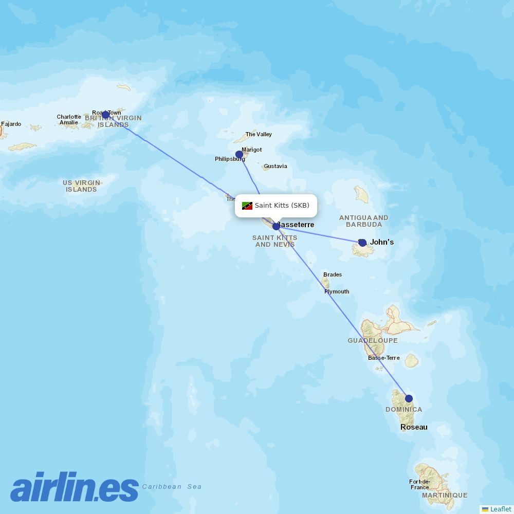 Winair at SKB route map