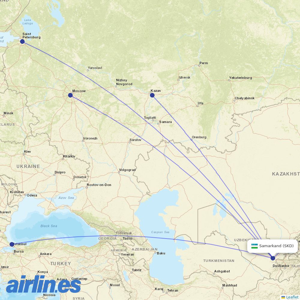 Uzbekistan Airways at SKD route map