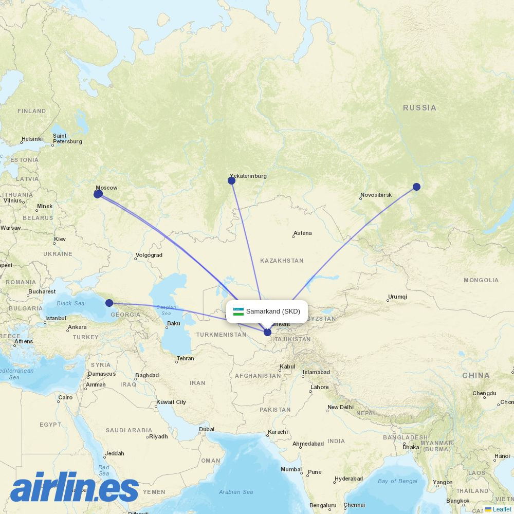 Ural Airlines from Samarkand destination map