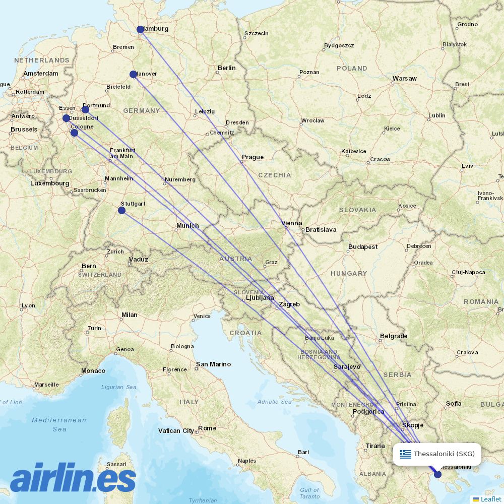 Eurowings from Thessaloniki Airport destination map