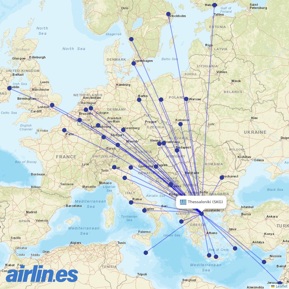 Ryanair from Thessaloniki Airport destination map