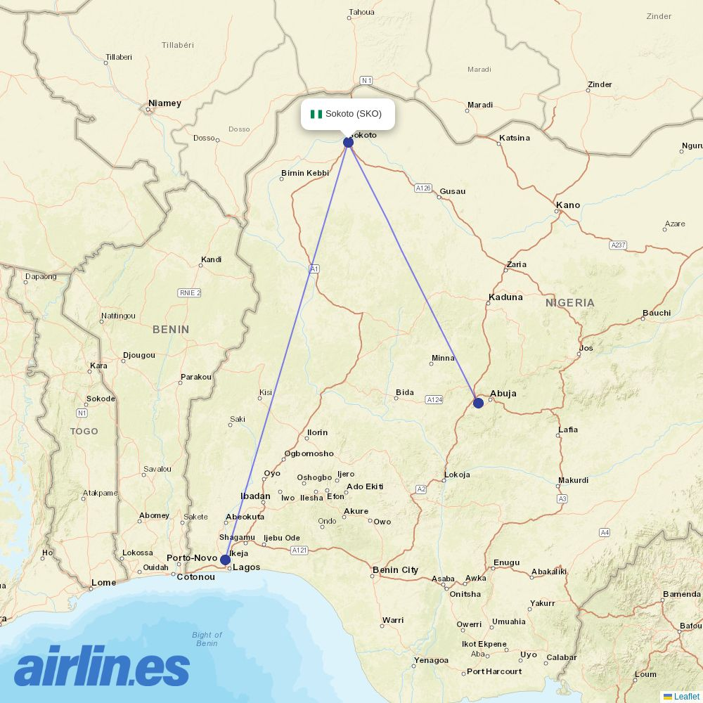 United Nigeria Airlines from Sadiq Abubakar Iii International destination map