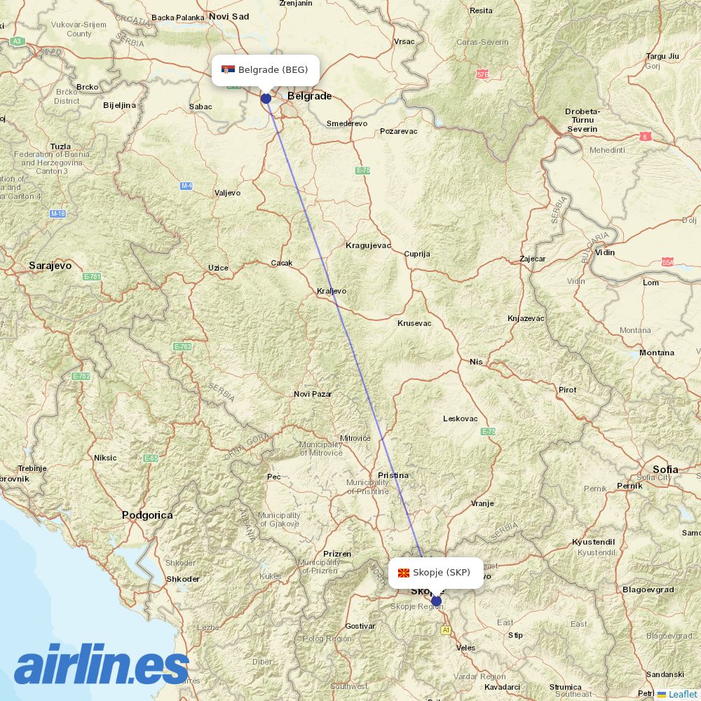 Air Serbia at SKP route map