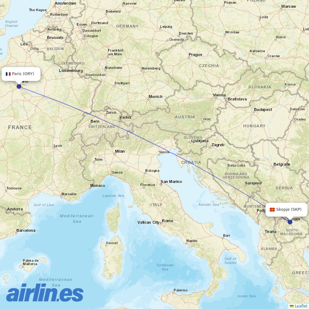 easyJet from Skopje destination map