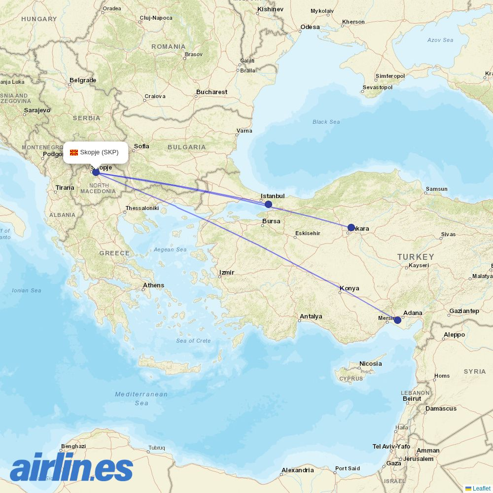 AJet from Skopje destination map