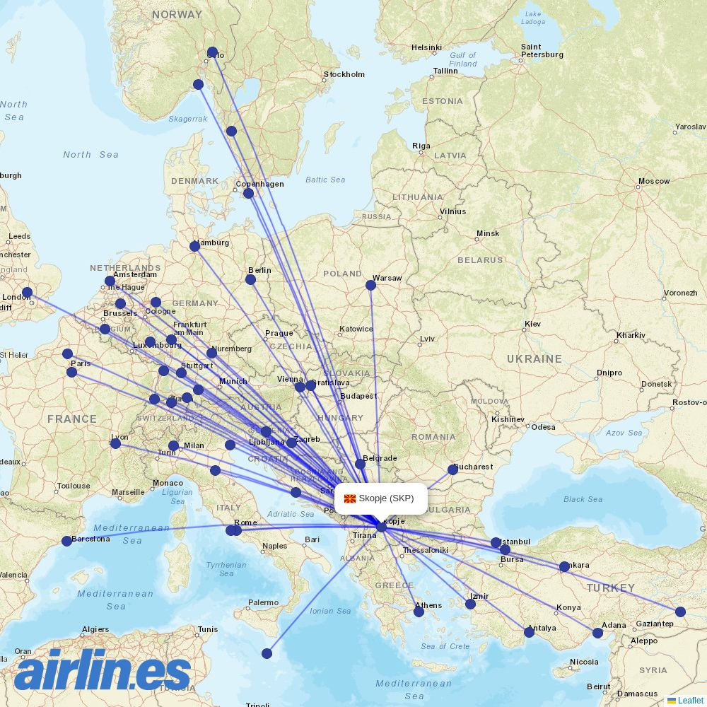Wizz Air Malta from Skopje destination map