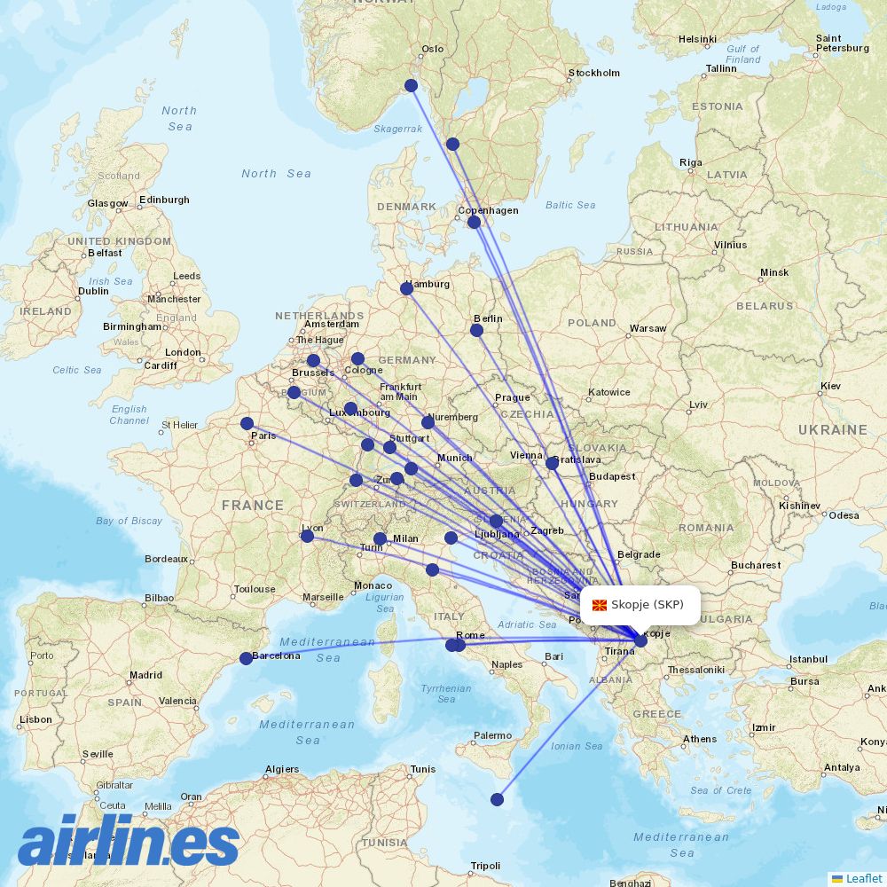 Wizz Air at SKP route map