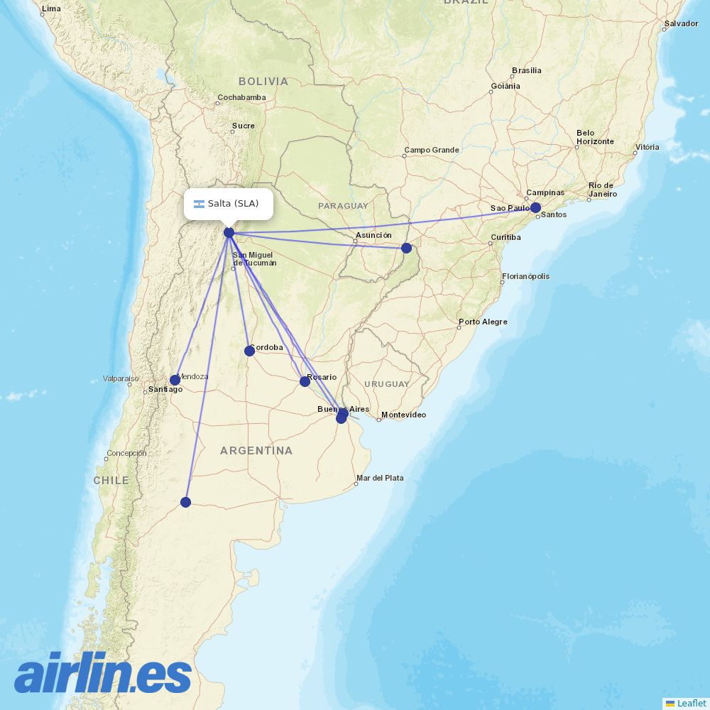 Aerolineas Argentinas at SLA route map
