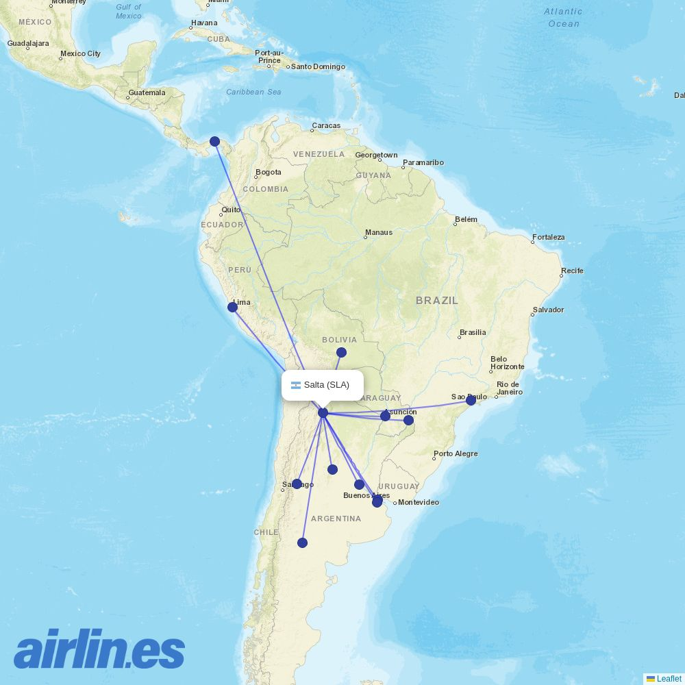 LATAM Airlines from Salta destination map