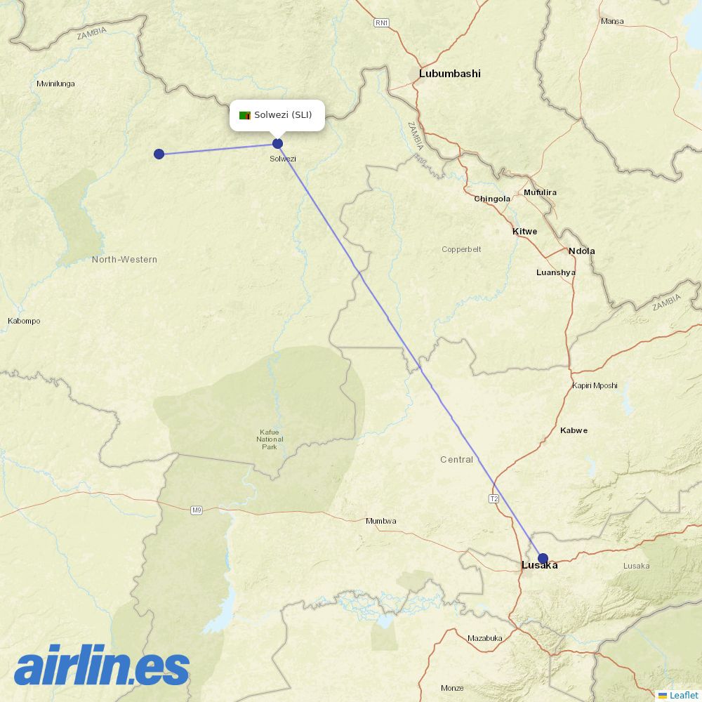 Proflight Zambia at SLI route map