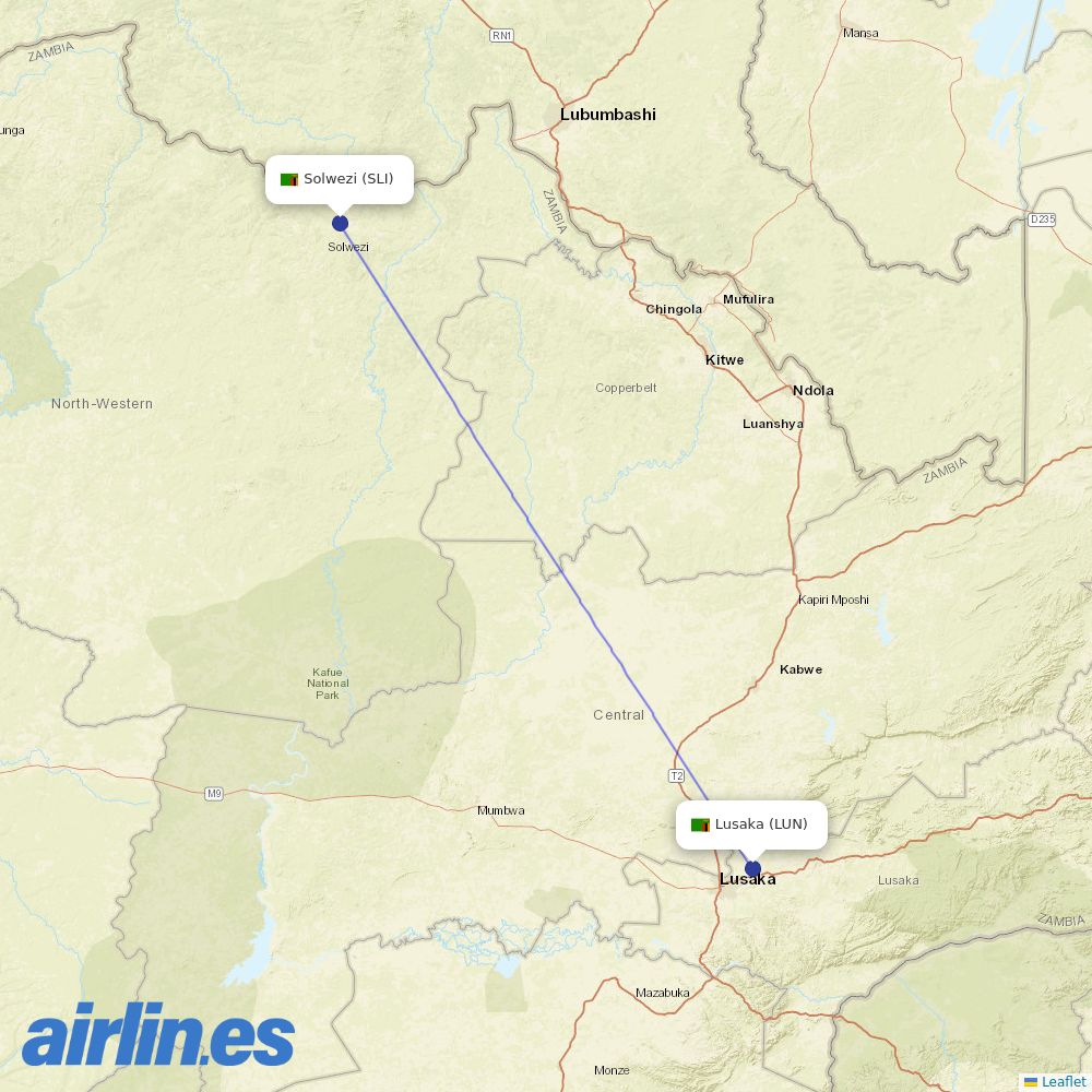 Zambia Airways at SLI route map