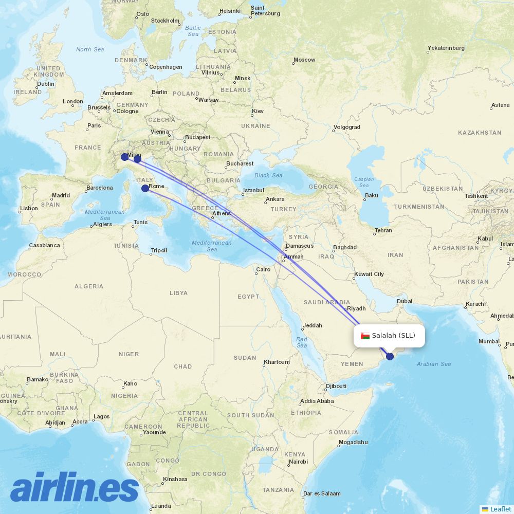 Neos from Salalah destination map