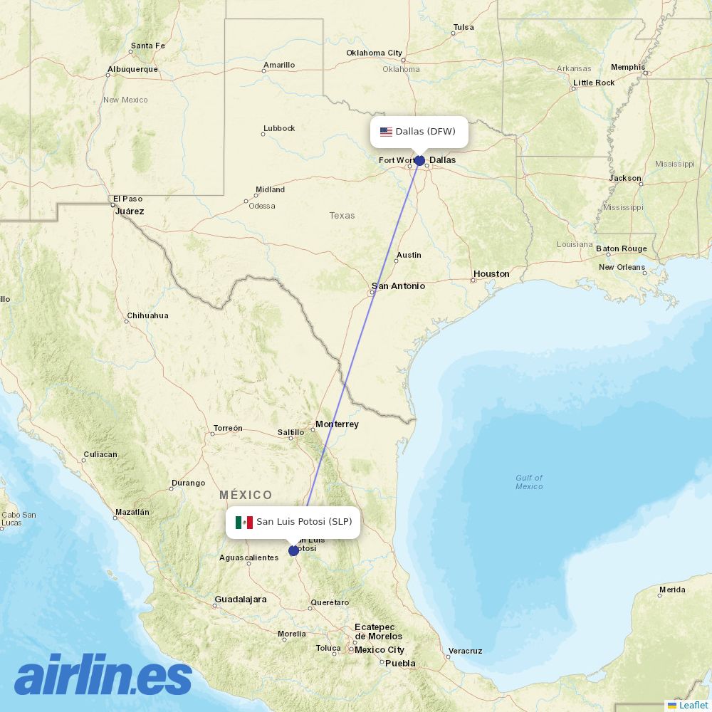 American Airlines from Ponciano Arriaga International destination map