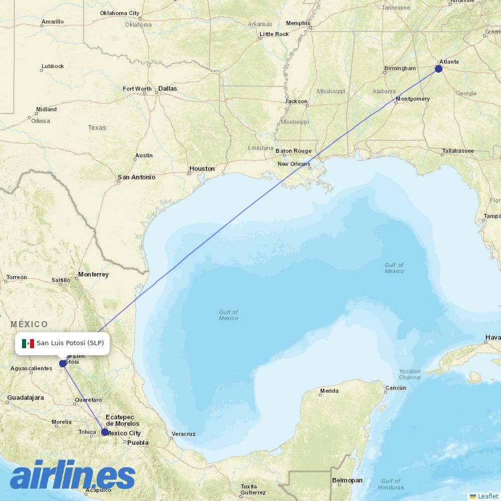Aeromexico from Ponciano Arriaga International destination map